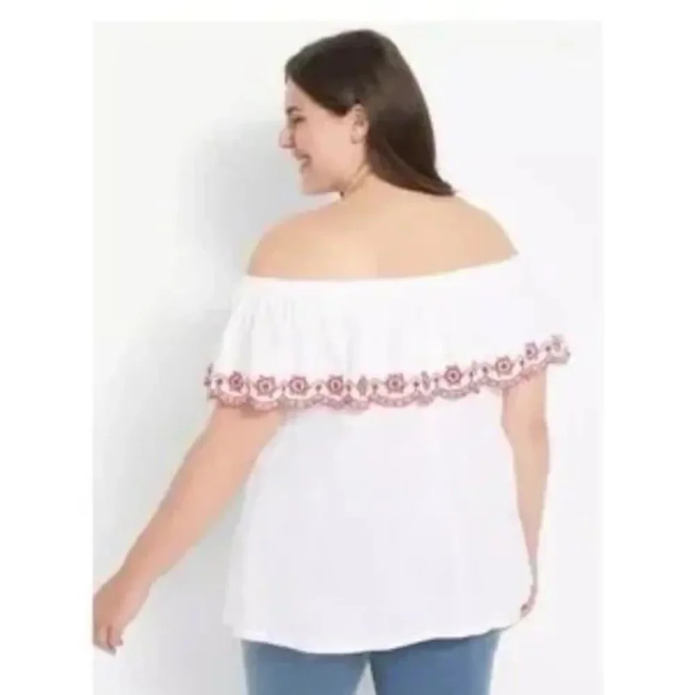 Lane Bryant -Swing Ruffle Off-The-Shoulder Knit Top - Picture 2 of 3